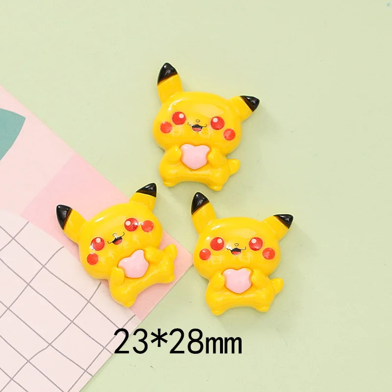 10 buah Cute Cartoon Pikachu Word Plate Diy Hewan Buku Tempel Resin perhiasan jepit rambut aksesoris menghias