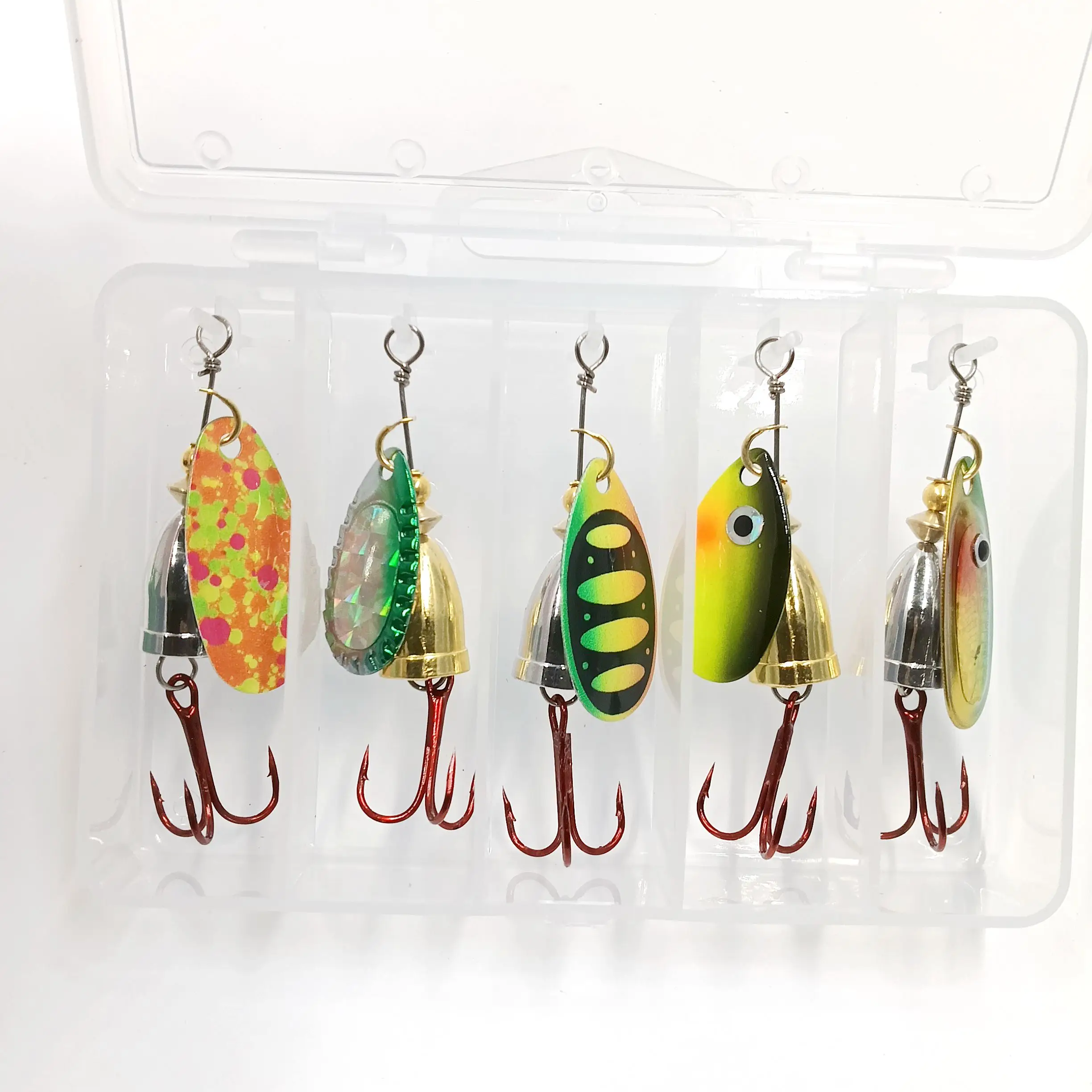 DUODUOYU 5 Stück/Box Spinnerbait-Angelköder 7g/43mm für Bass, Forelle, Lachs, harte Metall-Spinnerköder mit Dreifachhaken, Angelzubehör
