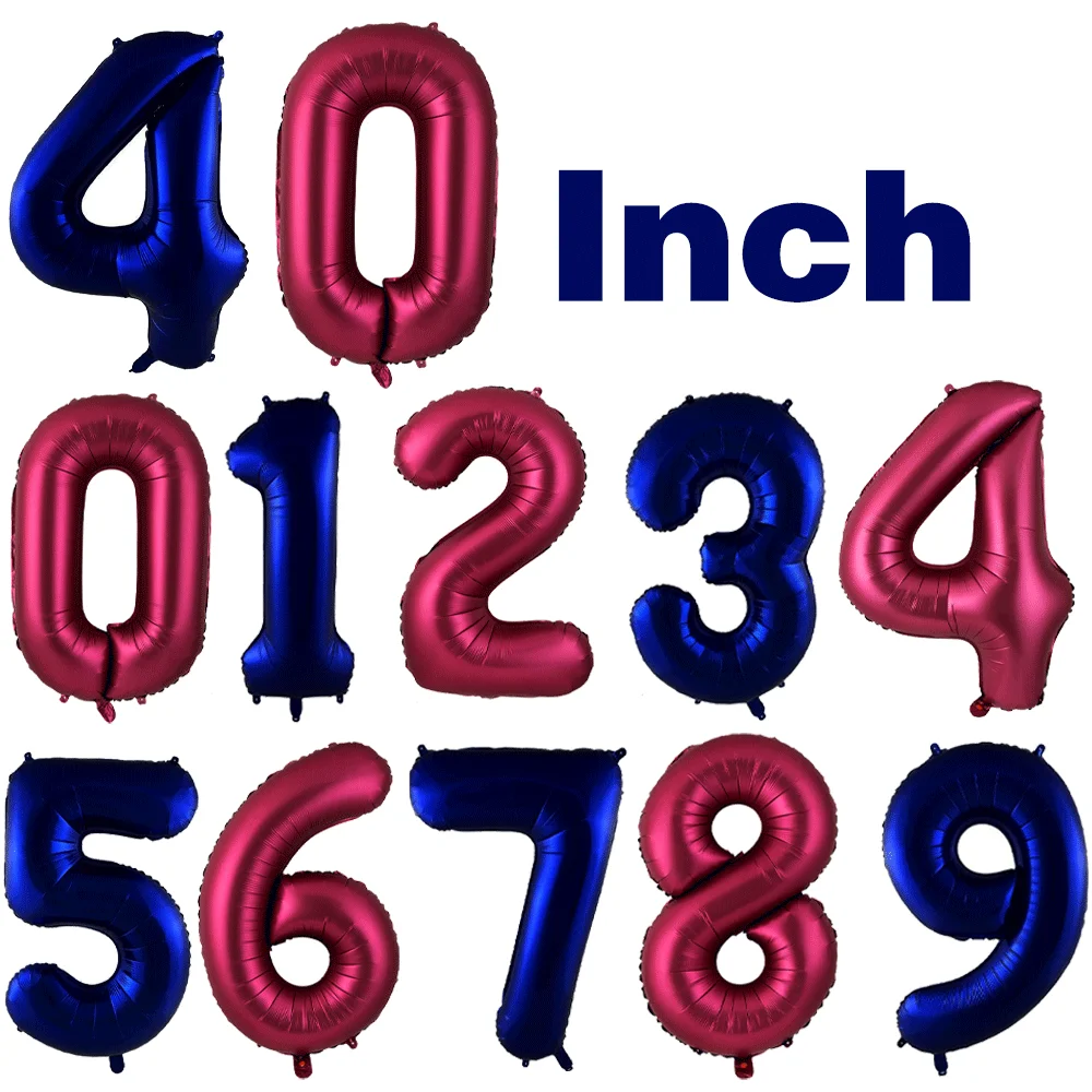 40Inch Night Blue Number Foil Balloon 0-9 Burgundy Wine Red Digital Helium Ball Adult Kids Birthday Party Decoration Baby Shower