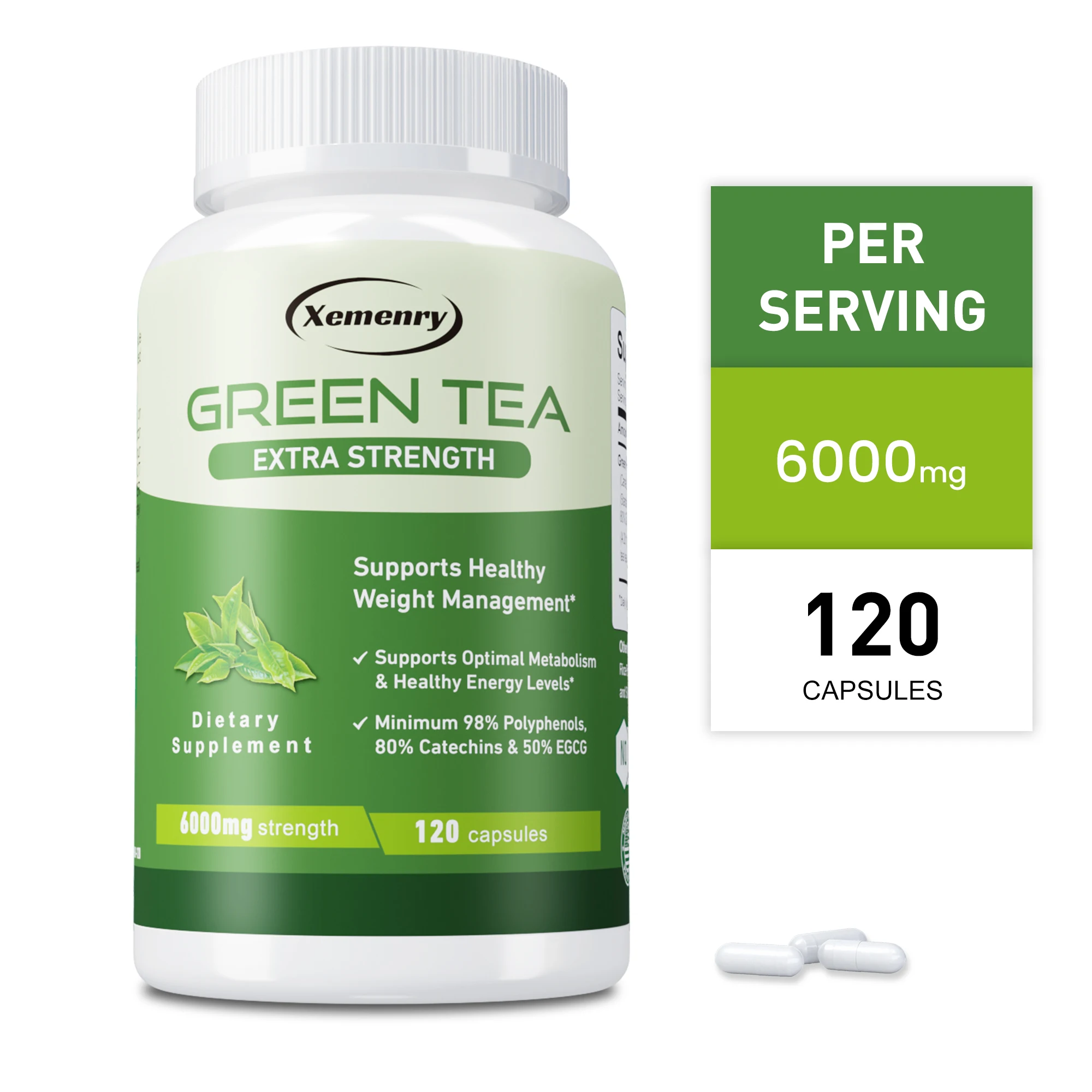 

Green Tea Capsules - Appetite Suppressant, Weight Management, Promote Metabolism, Helps with Digestion, and Boosts Energy