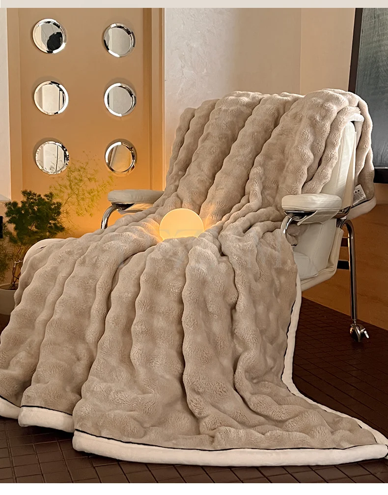 Ultra Soft Imitation Rabbit Fur Throw Blanket Autumn Warm Bubble Fleece Blanket for Bed Sofa Travel Single Double Plush Plaid