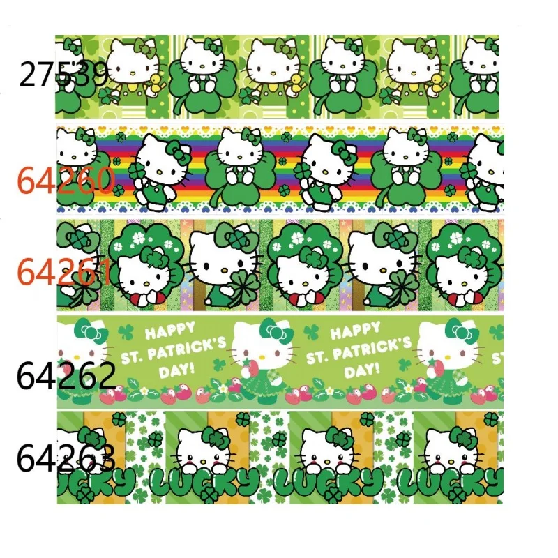 (10yards) Hello Kitty St.Patrick's Day Grosgrain Ribbon for Hairbows Sanrio Sewing Accessories Craft Materials Gifts