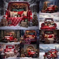 Christmas Red Car Backdrops Photography Xmas Tree Gifts Family Party Decor Background Baby Portrait Photo Studio Props Banner