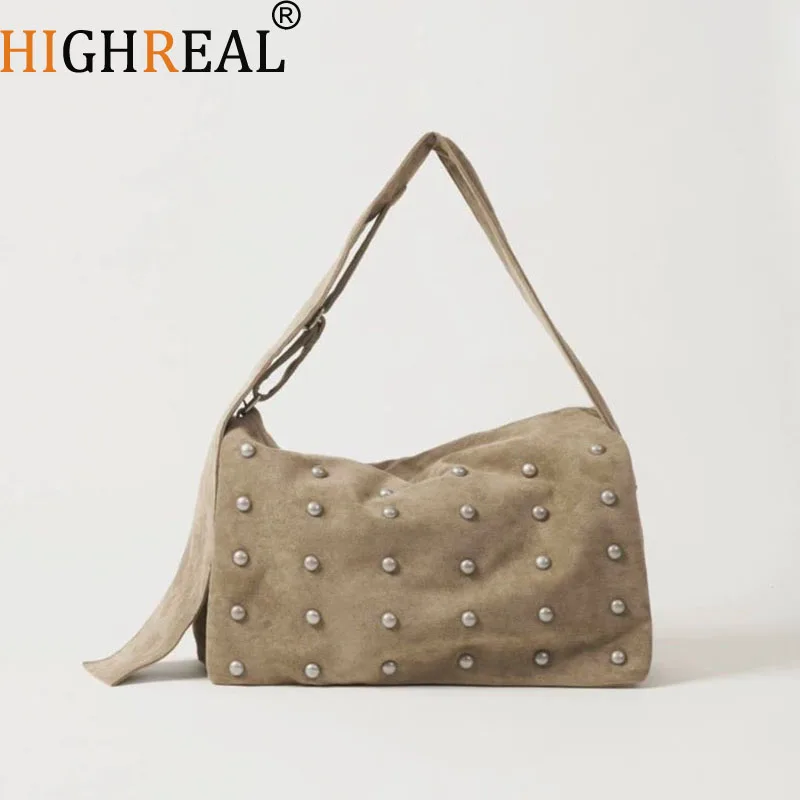 

Rivets Ladies Handbag Underarm Bag Street Trend Punk Wide Strap Women's Shoulder Bag Large Ladies Hand Bag Bolsos