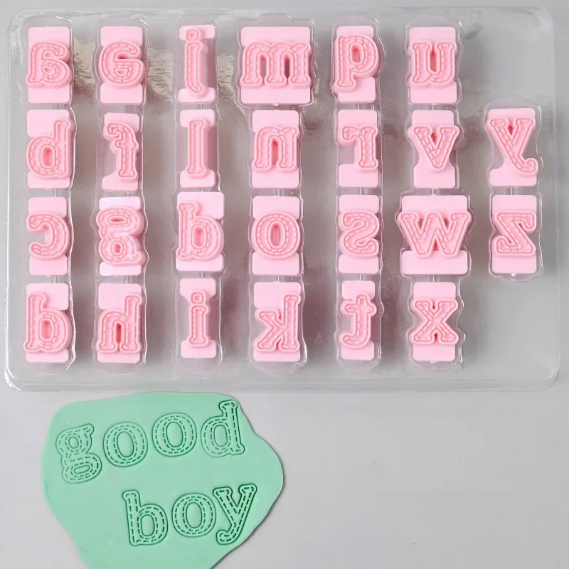 26pcs/set Alphabet Cake Molds Sugar Paste Letter Cookies Cutter Words Press Stamp Baking Embossing Mould for Home DIY