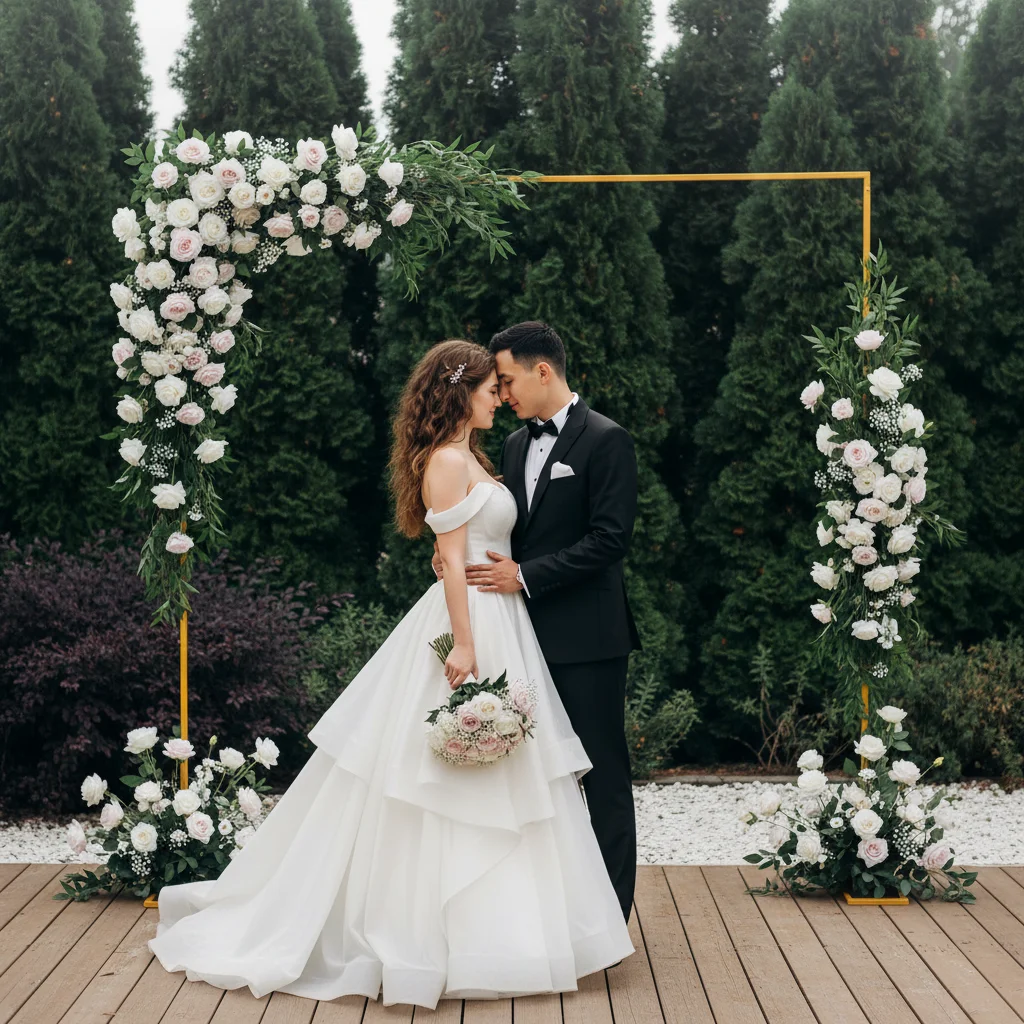 

9.8*9.8ft Wedding Arch Stand,Gold Metal Wedding Arch Frame,Square Wedding Arch Stand with Bases,for Weddings/Parties