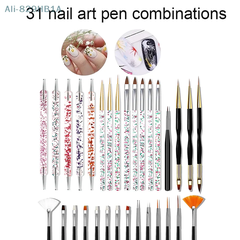 31PCS Acrylic Gel Nail Art Brush Set For Nails,Manicure Brush Tools Kit For Home Professional Salon,Nail Liner Brush And Dotting