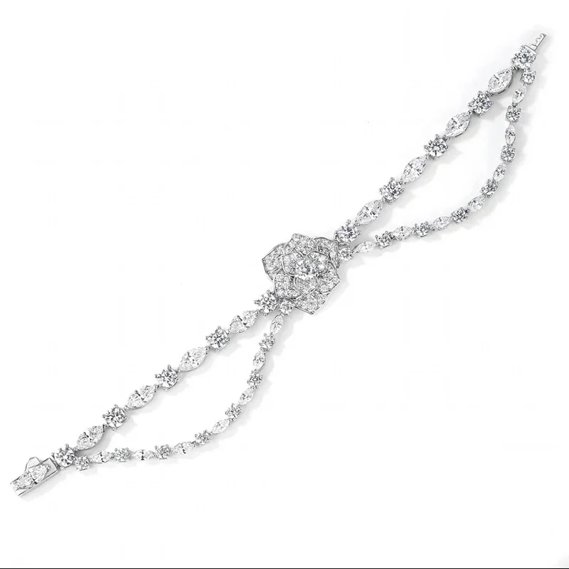 

S925 Silver Bracelet Luxury Set with Diamond Camellia Bracelet Fashion Mingyuan Bracelet Jewelry