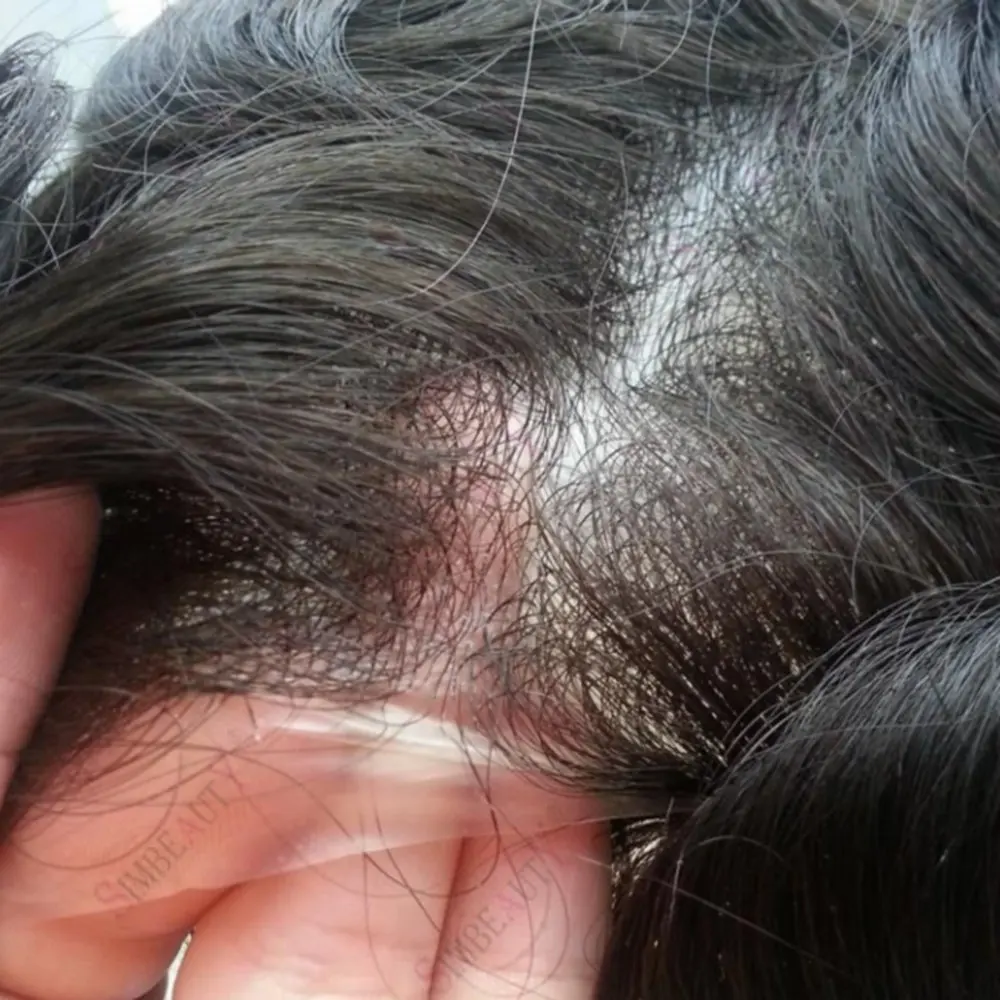 الرجال الشعرية الاصطناعية الطبيعية أسود رمادي رجل شعر مستعار الأوروبي الشعر البشري 0.03 مللي متر الخامس يحلق رقيقة جدا الجلد استبدال الشعر المستعار