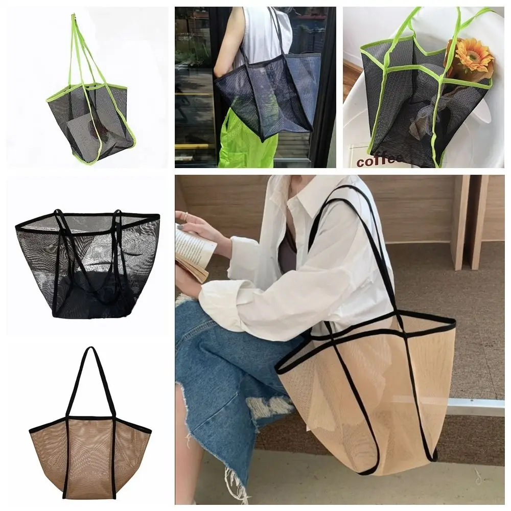 Multicolor Mesh Shoulder Bag Portable Translucent Multi-purpose Mesh Tote Bag Light Versatile Large-capacity Swimming Handbag