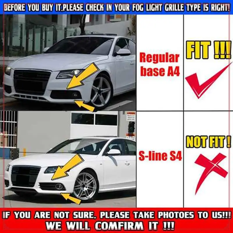 المصد الأمامي للسيارة مصباح الضباب شبكة غطاء مصبغة 8KD807682 8KD807681 Foraudi A4 B8 2009-2012 غطاء خفيف للضباب