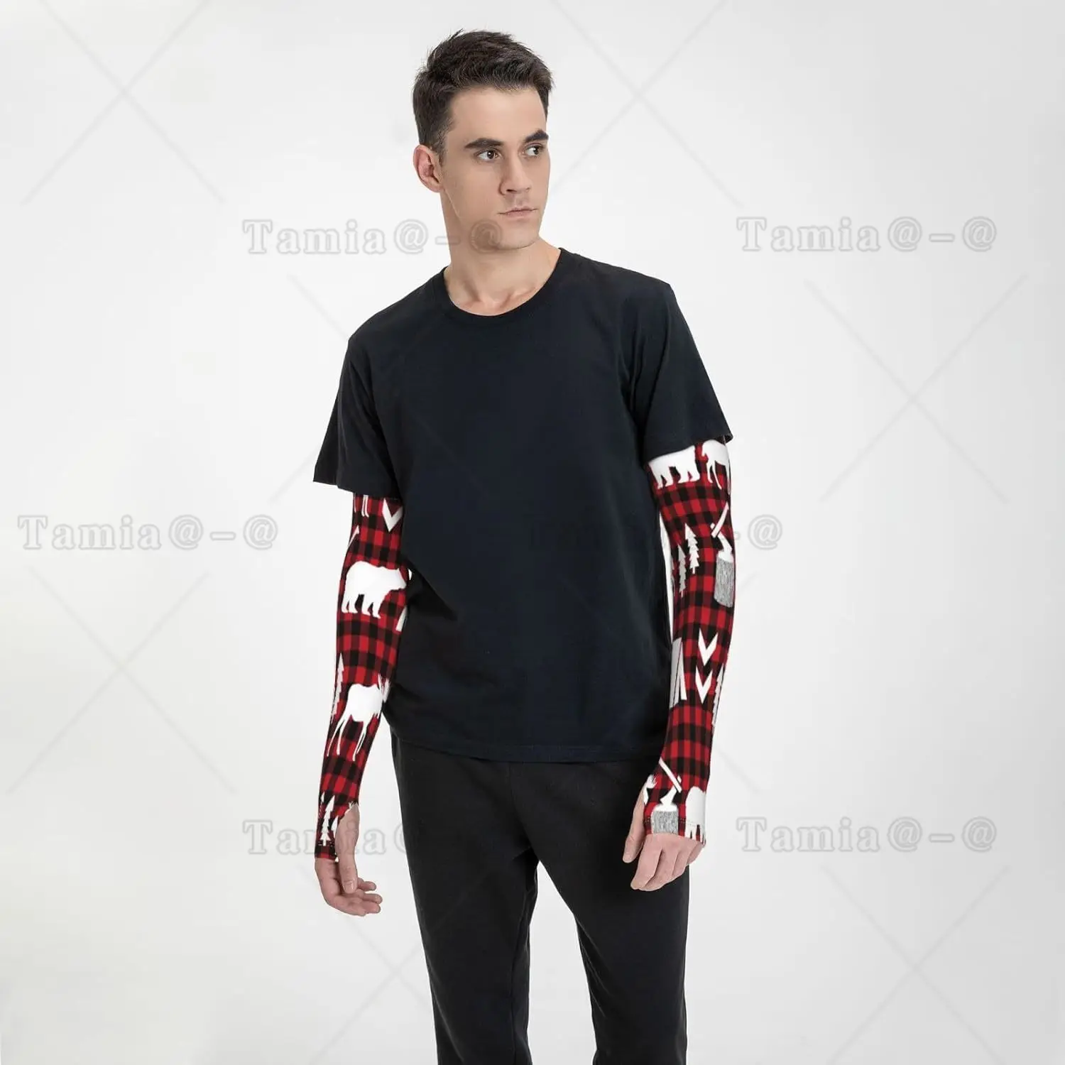 Cute Christmas Red and Black Plaid Snowflakes Arm Sleeves Uv Protection Sun Unisex Sport Ice Silk Sleeves