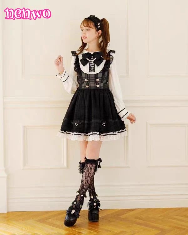 

Japanese Mine Series Mass-produced Doll Collar High Waist Slim-fitting Long-sleeved Dress Sweet Girl Bow Splicing Short Dresses