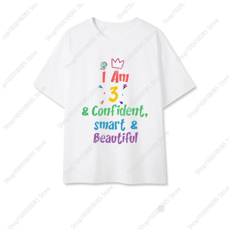 Girls I Am Confident Smart Beautiful 1-10 Birthday Number Children's T-shirt Boys and Girls Party T-shirts Theme Clothing Top