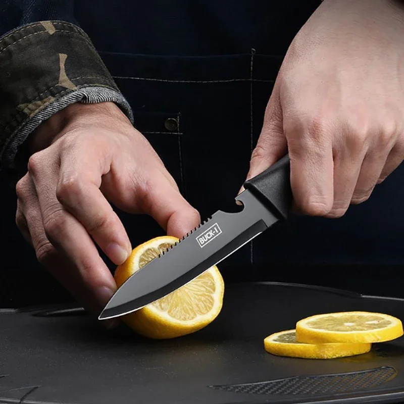 Kitchen knife set combination, high-end gift knife, household kitchen knife black blade fruit knife with omelette dish holder