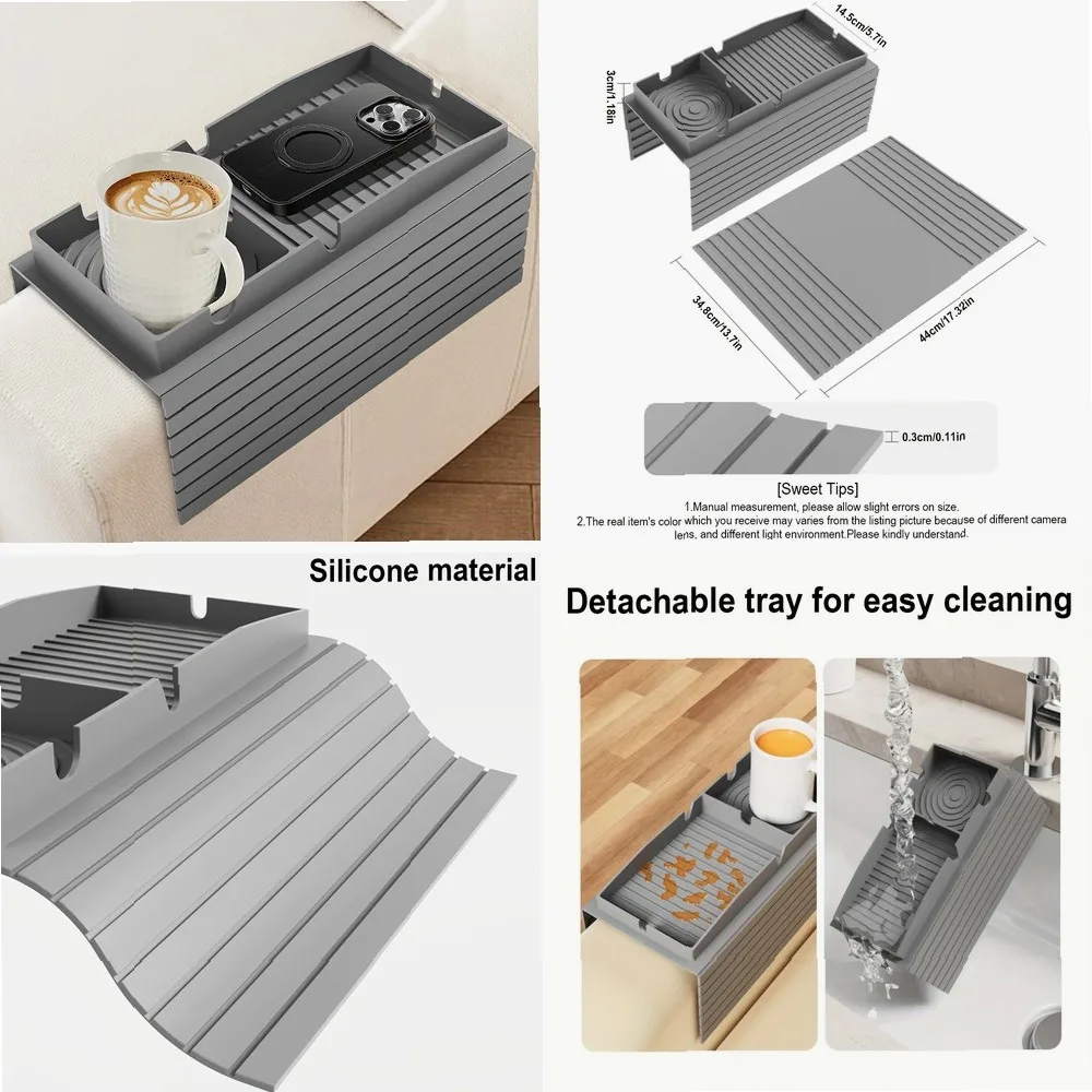 

Couch Cup Holder, Couch Drink Holder, Silica Gel Sofa Cup Holder Armrest Tray, Portable Couch Arm Tray Table for Remote/Snacks