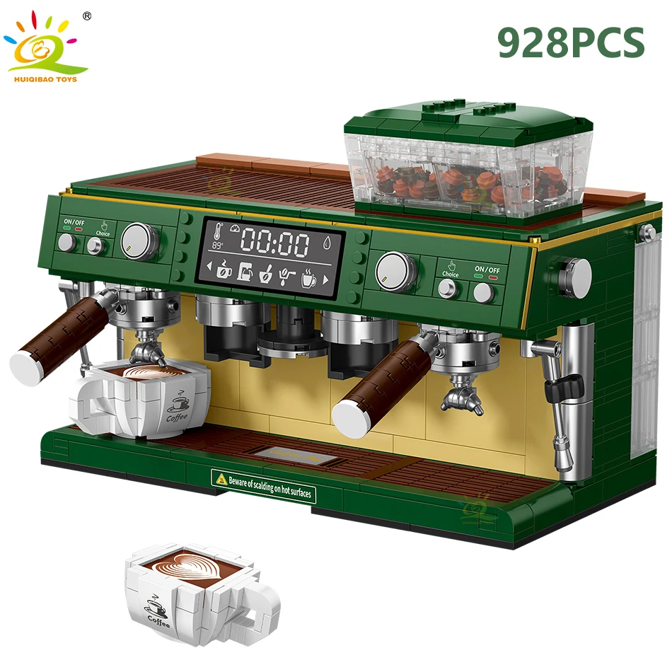 HUIQIBAO 928PCS MOC Coffee Machine Model Micro Building Blocks Mini Diamond City Friend Bricks Set Children Toys Kids Girl Game