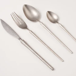 24Pcs Fashion Retro Matte Silver Cutlery Set 18/10 Stainless Steel Creativity Gift Vintage Flatware 304 Drop Shipping