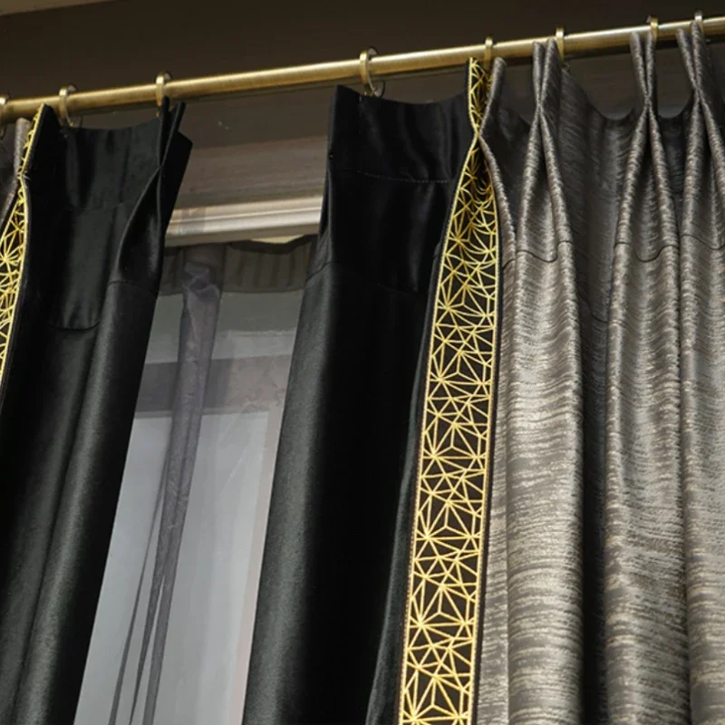 American Minimalism Velvet Hot Stamping Light Luxury Shielding Customization Curtains for Living Room Bedroom Dining Room Window