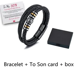 To My Son Braided Leather Bracelet With Card Box Love You Forever Double Row Magnetic Closure Men's Bracelet Jewelry Gift