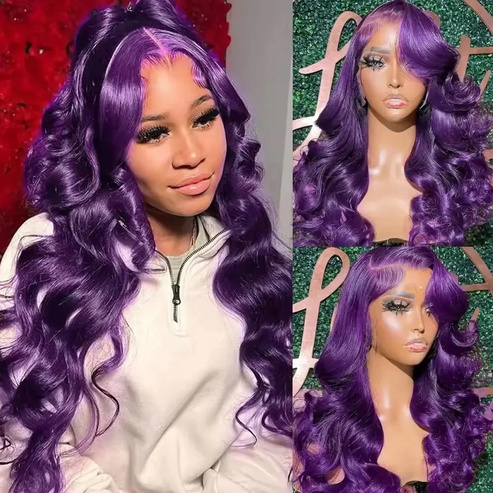 

13x4 Purple Synthetic Lace Front Wigs for Black Women Body Wave Lace Wig Preplucked Heat Resistant Fiber Women's Wig Daily Use