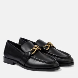 British Style Retro Genuine Leather Loafers for Women with Metal Buckles,round Toe,flat Bottom,and A Stylishversatile Singleshoe