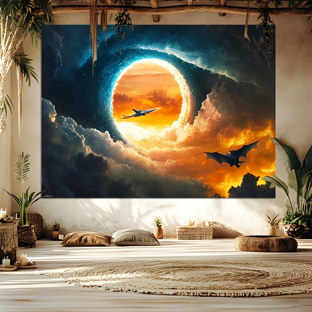 

Fantasy Dragon & Orange Yellow Sky Background Wall Cloth-Reusable Polyester Round Structure for Theme Party Tapestry