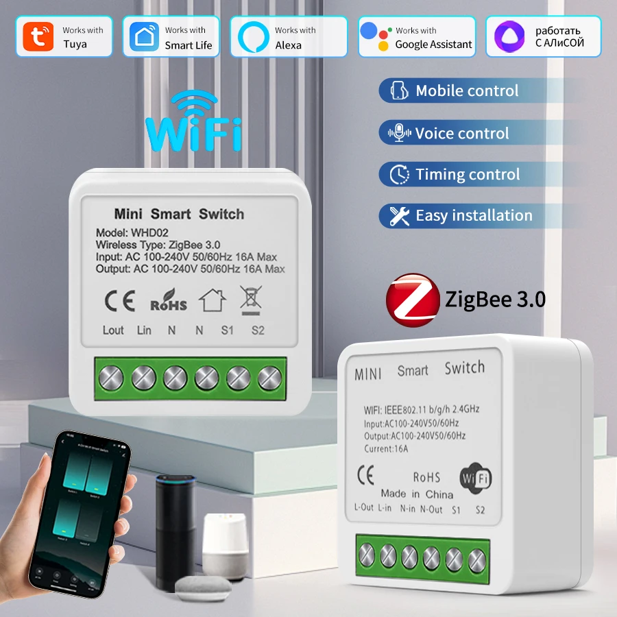 

Tuya WiFi Zigbee3.0 Smart Switch Module Mini Breaker DIY Module APP Voice Control Smart Home Support Alexa Google Home Smartlife