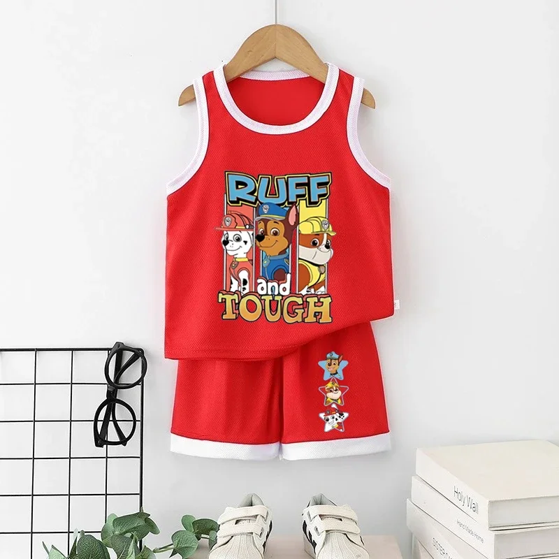 Paw Patrol New Summer Kids Casual Outfits Breathable Boys Sets Children's Sleeveless Vest Top Shorts Two Piece Sets