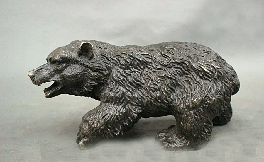 6 inch  Chinese exquisite Folk Bronze Copper Feng shui Wild Animal Black Bear Statue