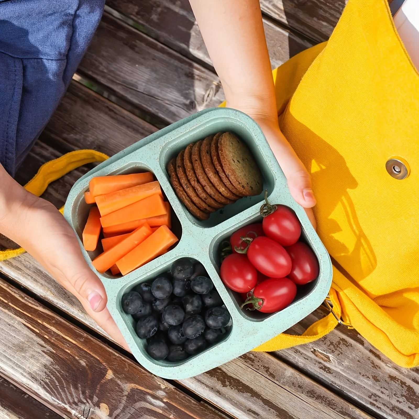 

Bpa-Free Wheat Straw Lunch Box With Clear Lid - 4 Compartment Snack Container, Dishwasher Safe, Perfect For Work & Travel