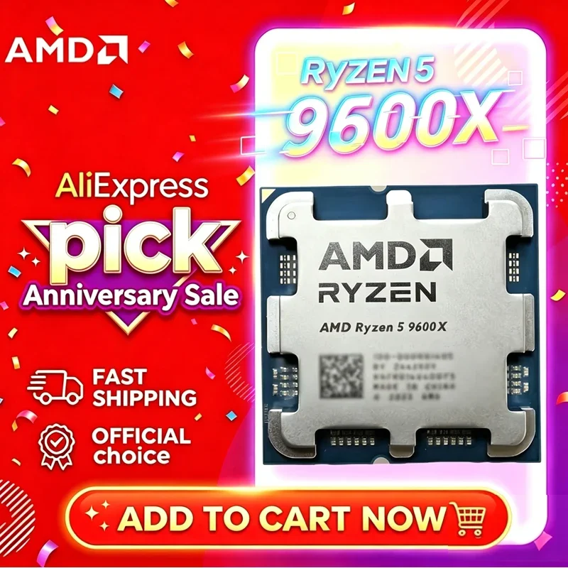 

AMD Ryzen 5 9600X 100% AMD R5 9600X CPU Max Boost Up to 5.4GHz 6 Cores 12 Threads 32MB L3 Cache AM5 for B850 X870 Loose Pieces