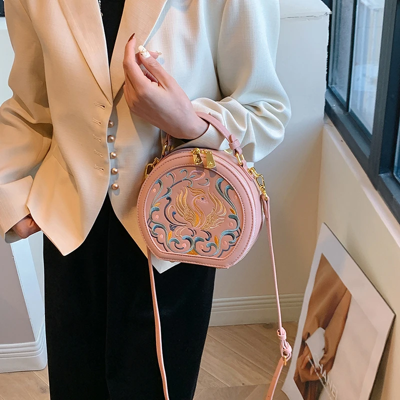 Embroidery Chinese Style Solid Zipper  Fashion Pu Top-Handle Bags 2024 Personality Shoulder Bags for Women Bolsos De Señora