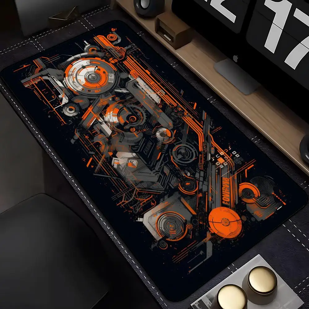 Large Gaming Mouse Pad Desk Mat Keyboard Pad Orange Circuit Gear Cyberpunk Mechanical Tech NonSlip XXL Mousepad Tech Enthusiasts