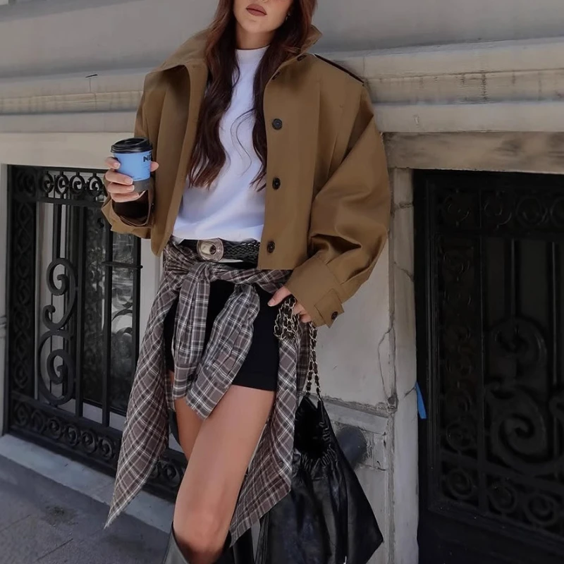 

2025 Autumn New Style Simple Collar Pilot Solid Color Short Coat