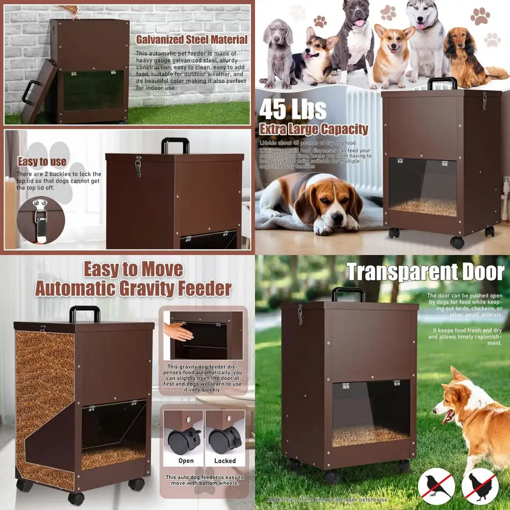 

Очень большая оцинкованная гравитационная кормушка для собак объемом 45 фунтов для больших пород, портативная с колесами