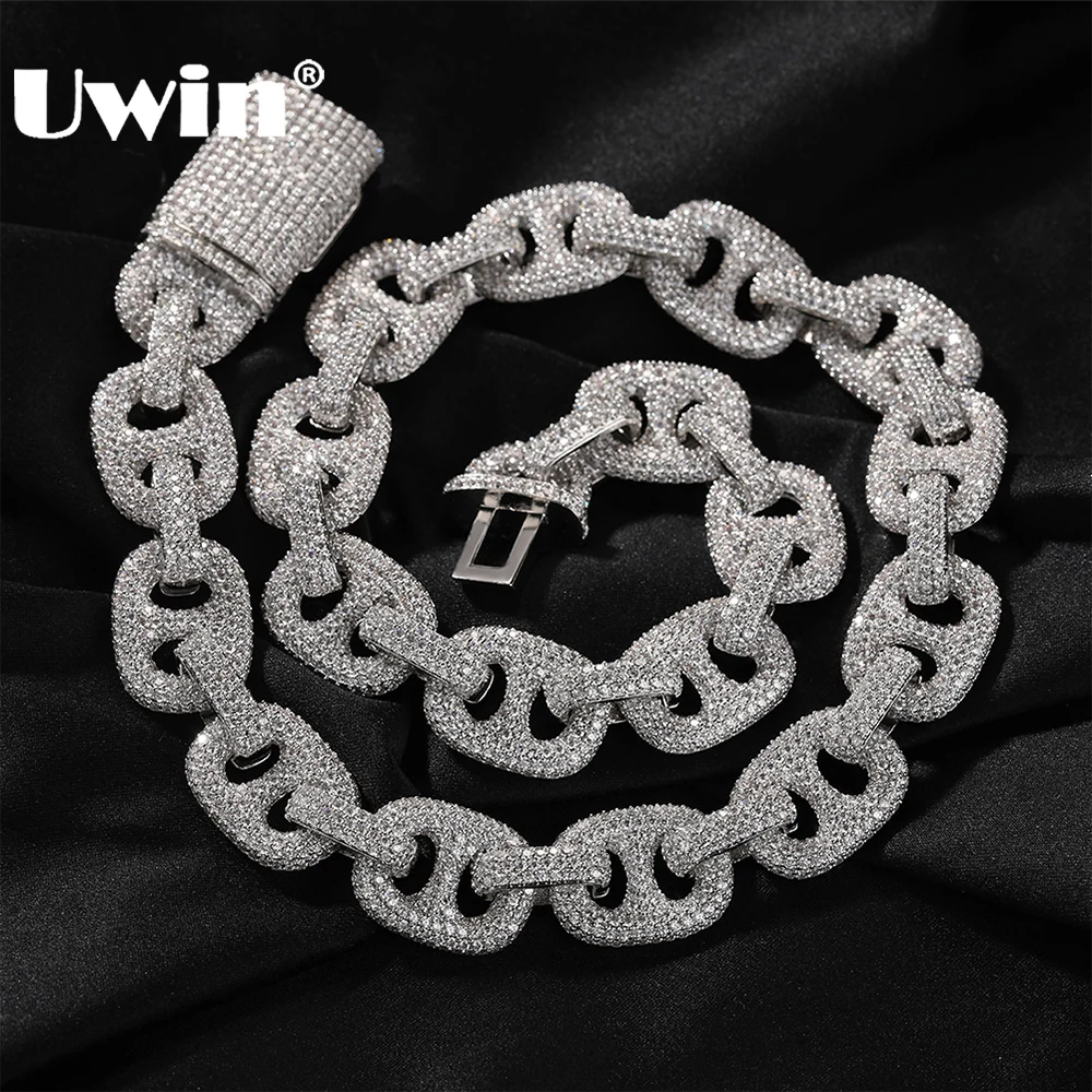 

UWIN 16MM Iced Out Miami Cuban Link Chain Necklaces for Men Cubic Zircon Baguettecz Fashion Hip Hop Jewelry for Gift