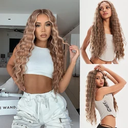 Copper Brown Mixed Blonde Lace Frontal Synthetic Wigs Long Water Wave Curly Wigs with Baby Hair Afro Wigs for Black Women Brazil
