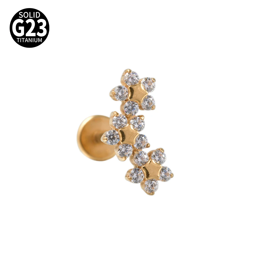 G23 Solid Titanium CZ Flower Moon Cartilage Earring