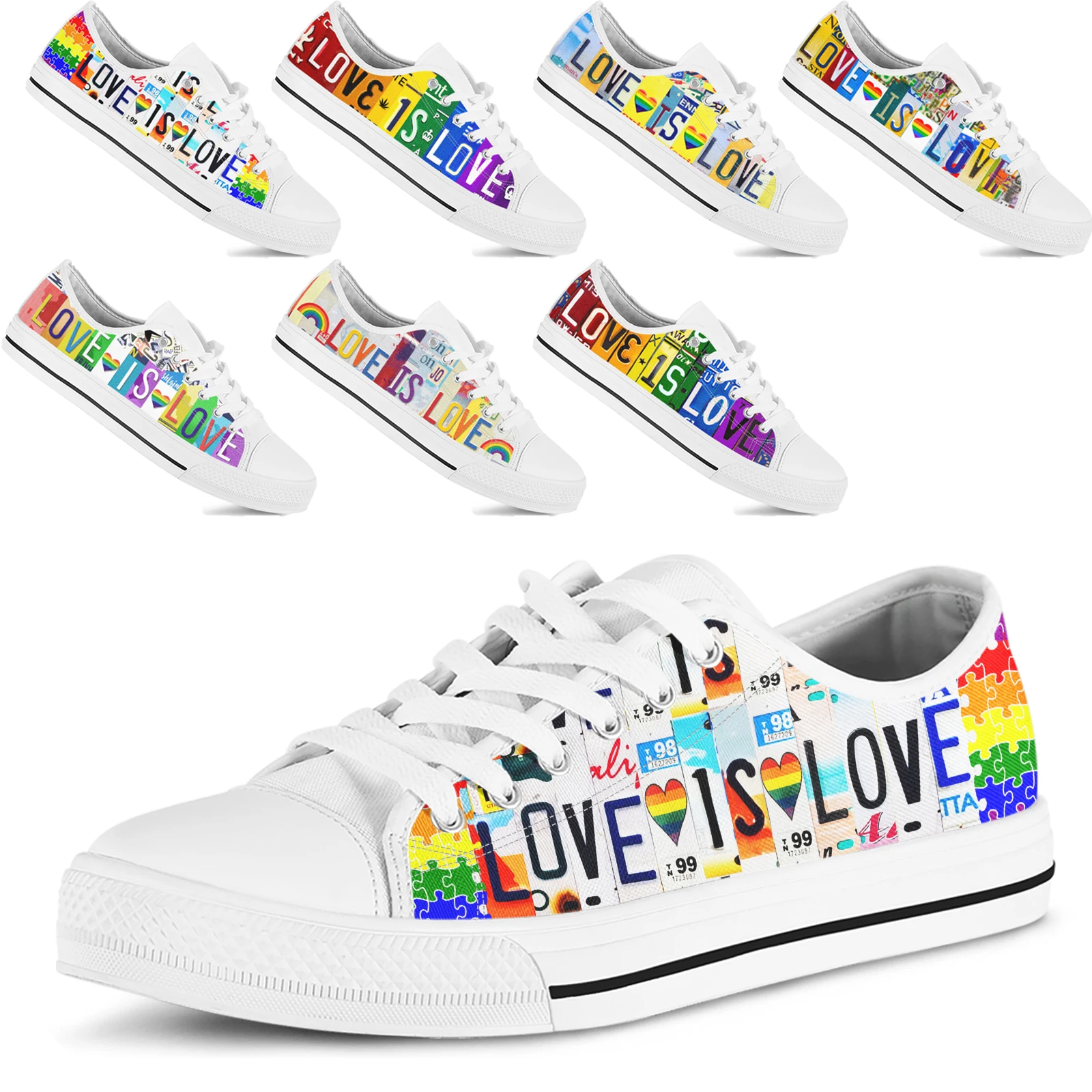 License Plate LGBT Love Is Love 2023 New Women Vulcanize Shoes Canvas Sneakers Fashion Lace-up Rubber Flat Autumn Footwear