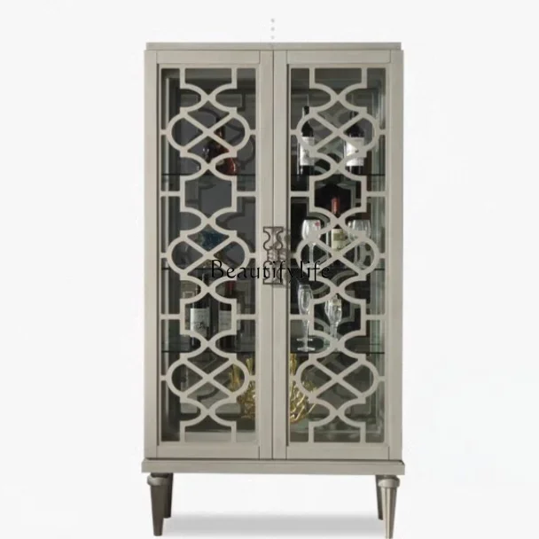 

yj9 American light luxury solid wood glass wine cabinet bookcase European high-grade gray glass door