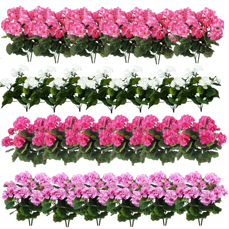 2 Pcs 12.6inch Artificial Geraniums Flowers Nonwoven Faux Geranium Floral Bushes Garden Plants Bush for Indoor Home Floral Decor