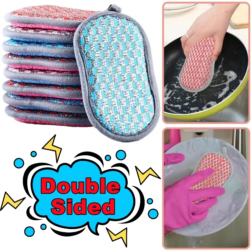 New 10-1PC Scrub Sponges Dishes Double-sided Magic Wipe Microfiber Non Stick Pot Cleaning Sponges Kitchen Tools Wash Pot Gadgets