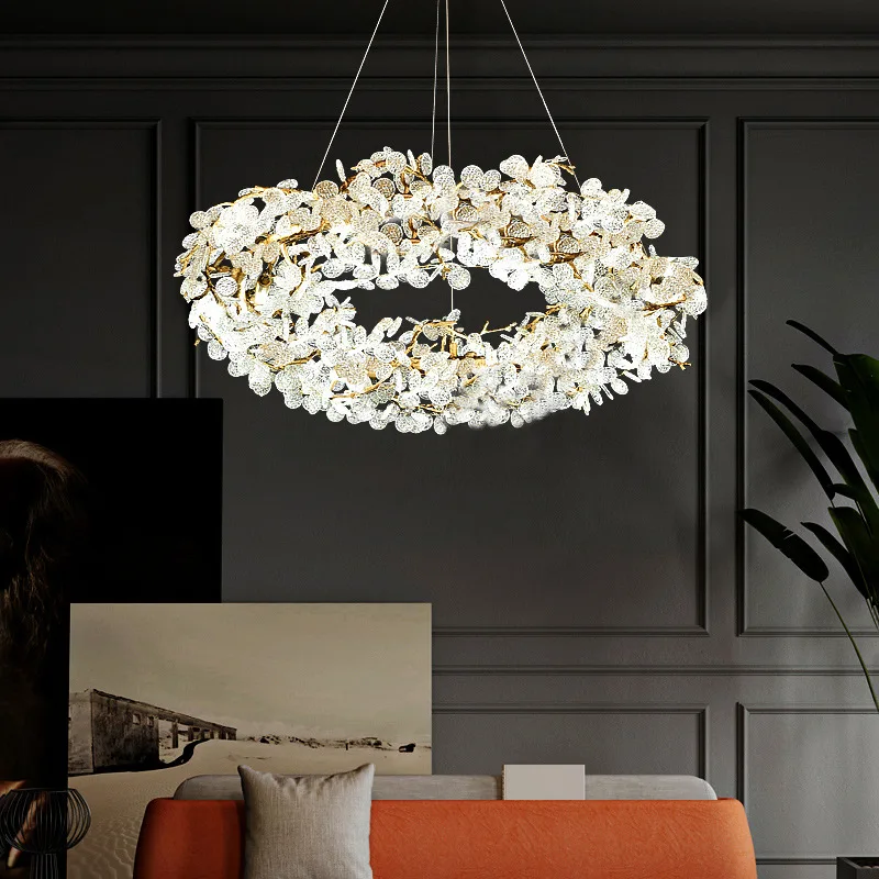 Modern Wreath Crystal Branch Ceiling Chandelier Aluminum Alloy Pandent Lamp Atmosphere High-end Living Dining Room Hanging Light