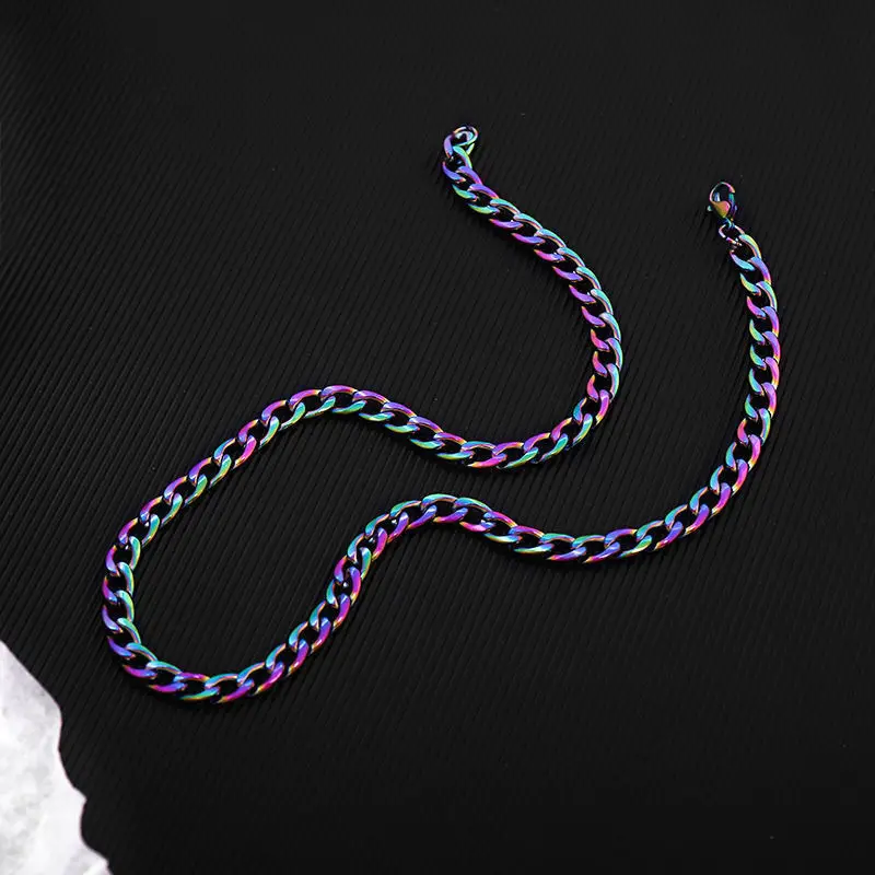 316L Stainless Steel Quenching Rainbow Clorful Cuba Link Chain Necklace for Men Women Jewelry