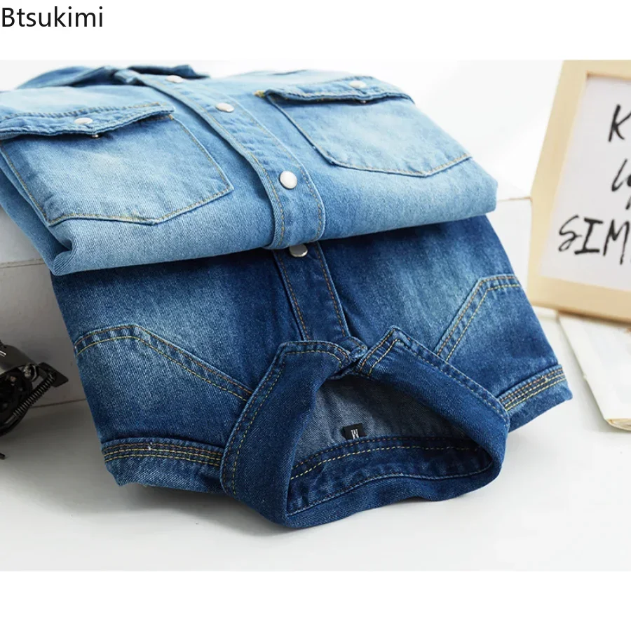 2024 Spring Summer Men\'s All-Match Long Sleeve Denim Shirt  Korean Slim Fit Tooling Jean Jacket Classic Fashion Simple Tops Male