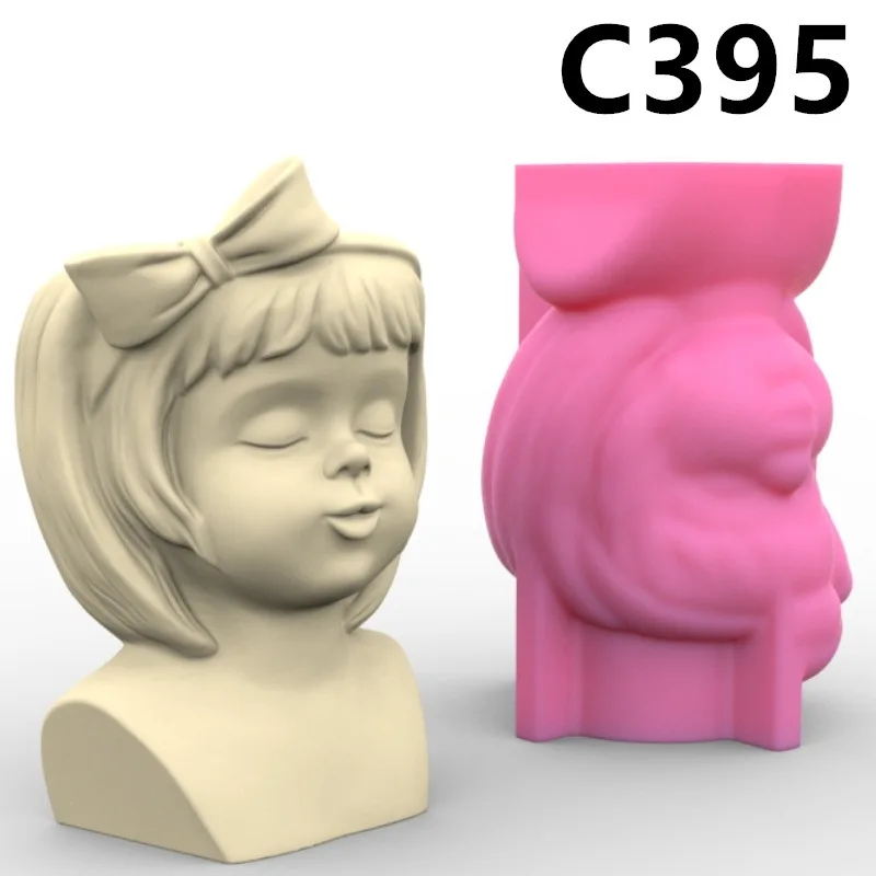 C395 Bowtie Girl Vase Flower Pot Ashtray Pen Holder Silicone Mold Scented Mold For Gypsum and Concrete Stone Carving Art Ornamen