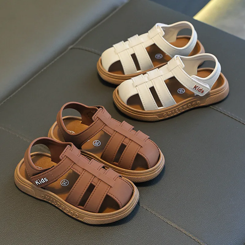 Children Roman Sandals Kids Hollow-out Toes Capped Sandals Fashion Kids Summer Beach Shoes Soft Bottom Anti-slippery Size 21-31