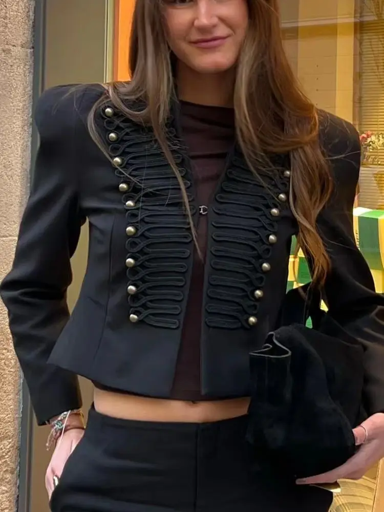 Chaqueta Napoleón Retro para Mujer, Elegante, con Costuras Abiertas, Manga Larga, Cuello Alto, Abrigo Femenino, Moda Urbana, Primavera 2026