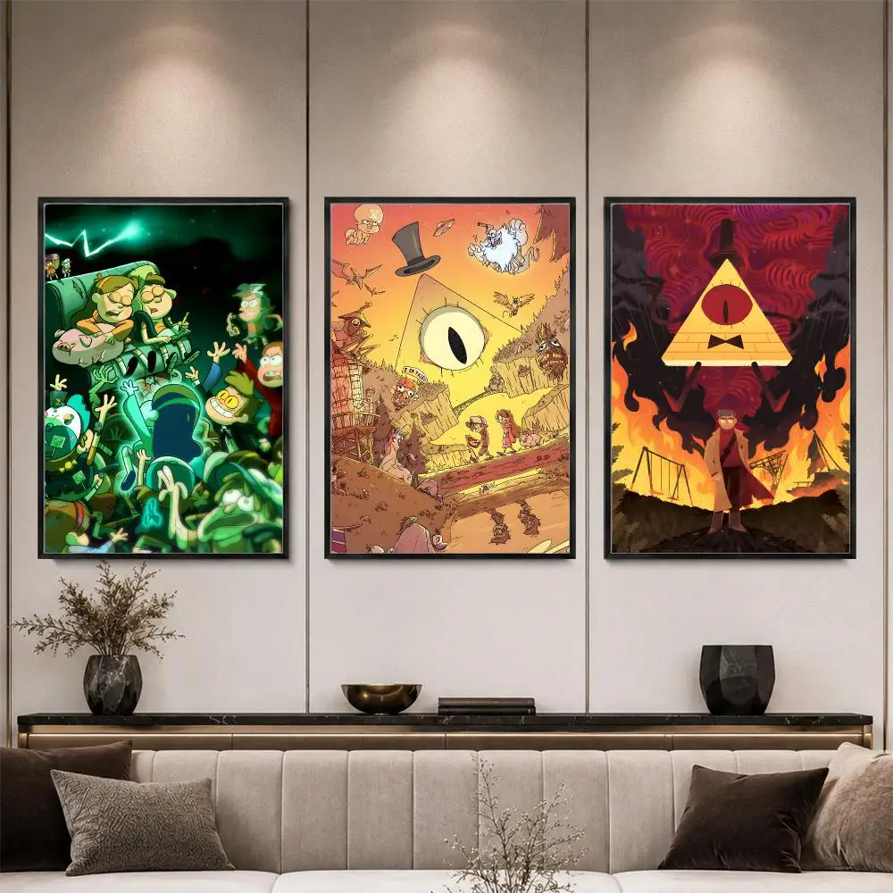 Cartoon Gravity Falls Bill Cipher Dipper Poster HD PP Waterproof Eco-Friendly For Kitchen Bathroom Wall Art Bedroom Home Decor